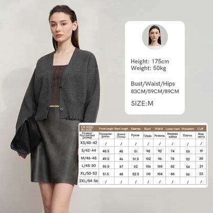 Damen-Strickjacke V-Ausschnitt kurz Quaste locker Langarm Herbst