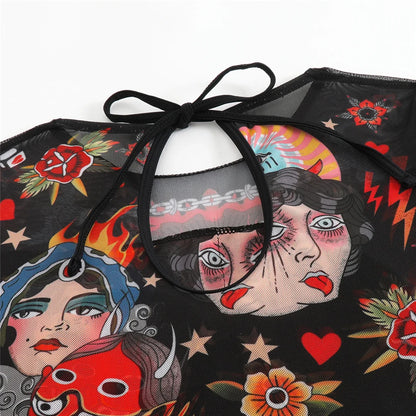 Damen-Badeanzug 3-teilig Print Langarm Sarong-Set gepolstert
