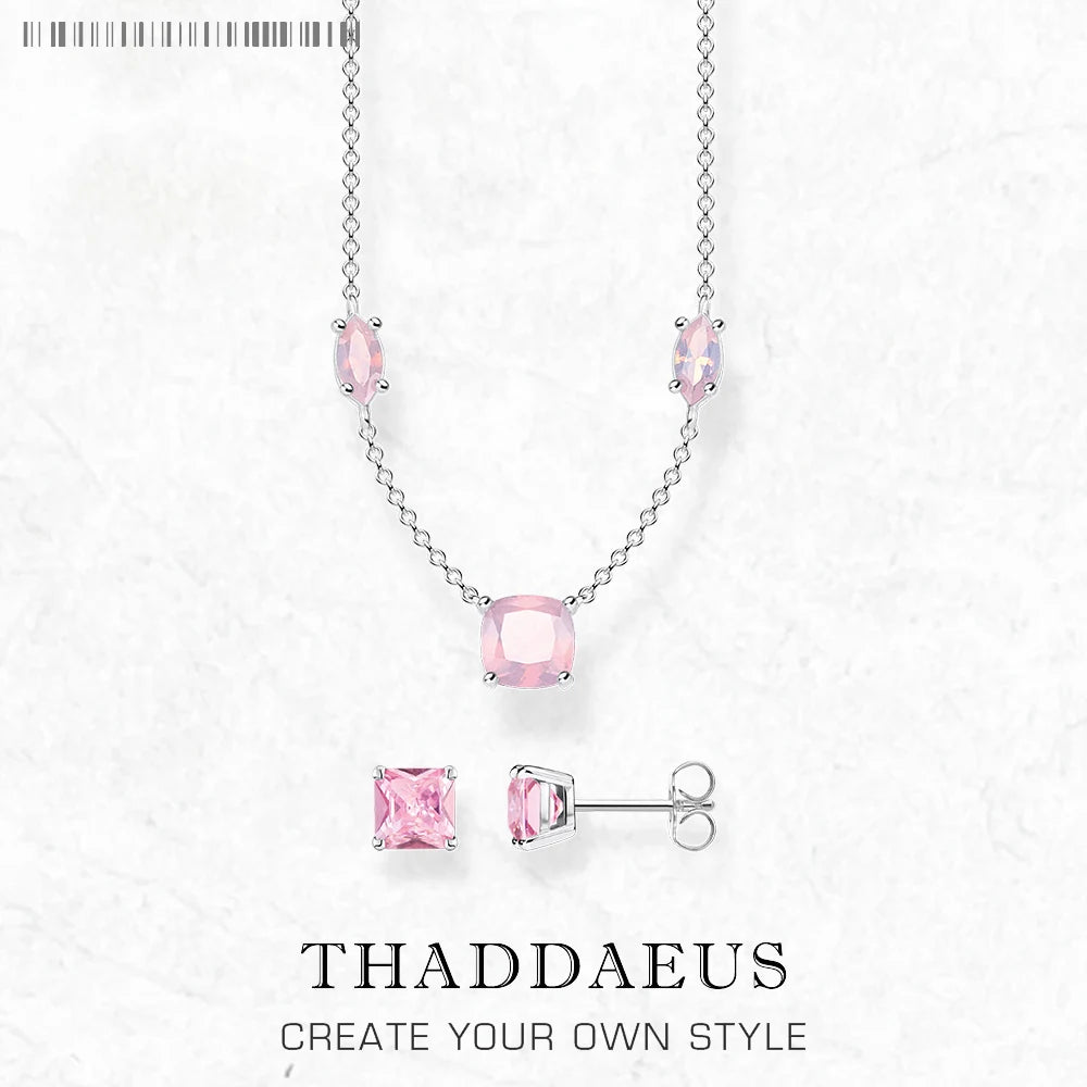 Damen-Schmuckset Halskette Ohrringe rosa Stein romantisch aus Sterlingsilber