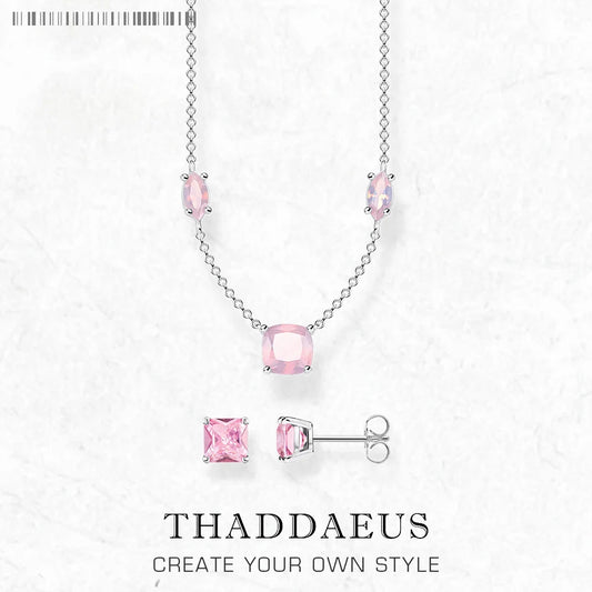 Damen-Schmuckset Halskette Ohrringe rosa Stein romantisch aus Sterlingsilber