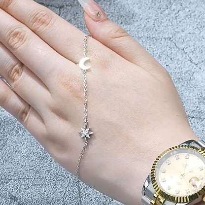 Damen-Ring Mond und Stern mit Moissanit