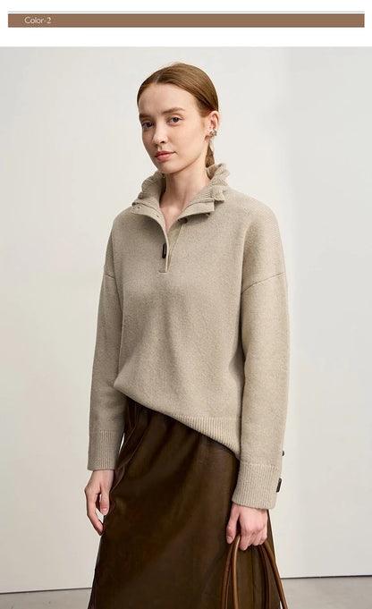 Damen-Rollkragenpullover locker Knopf Raglanärmel Winter