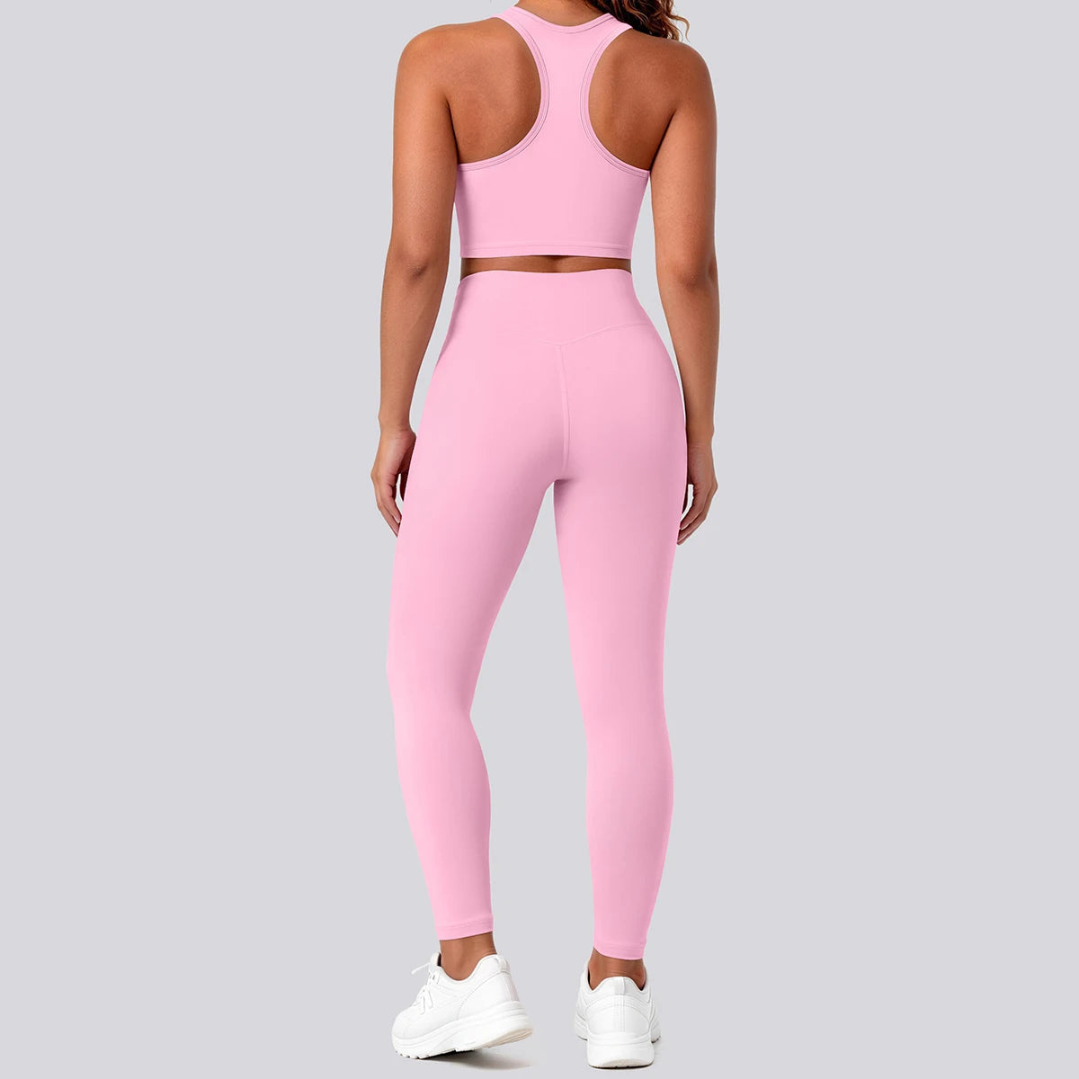 Rosa nahtfreies Yoga-Set für Frauen: Sport-BH und High-Waist-Leggings