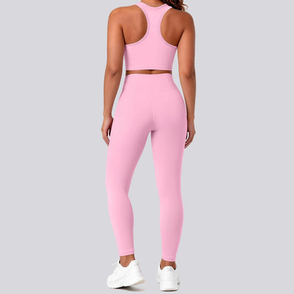 Rosa nahtfreies Yoga-Set für Frauen: Sport-BH und High-Waist-Leggings
