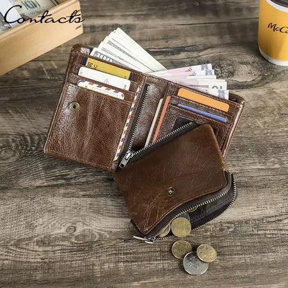 Herren Echtleder Geldbörse Bifold Vintage RFID Kartenhalter Münzfach Luxus Reise