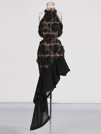 Elegantes Damenkleid mit Rundhalsausschnitt und langen Ärmeln im Patchwork-Design – figurbetont und transparent für einen stilvollen Auftritt