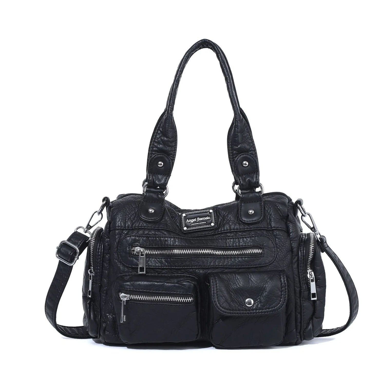 Damen-Satchel-Tasche Vintage-Schwarz Großes Fassungsvermögen Mit Abnehmbarem Tragegurt