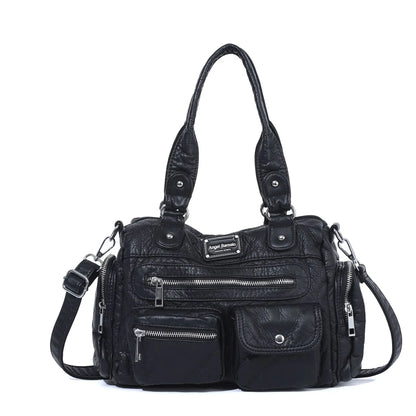 Damen-Satchel-Tasche Vintage-Schwarz Großes Fassungsvermögen Mit Abnehmbarem Tragegurt