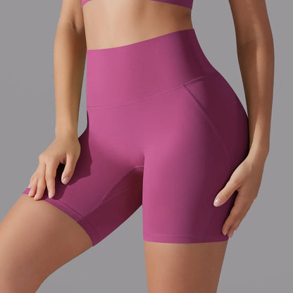 Yoga-Shorts mit hoher Taille, pink-magenta, kurze Passform, Po-Formnähte