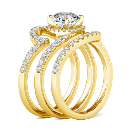 Damen-Moissanit-Ring-Set aus zwei Ringen Zertifiziert D-Farbe VVS1 2 Karat Verlobungs- und Festtags-Schmuck