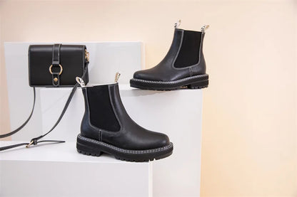 Women Winter Boots Sued Genuine Leather  New Fashion British Style Women Chelsea Boots Large Size 41　42　43 Female Ankle Boots