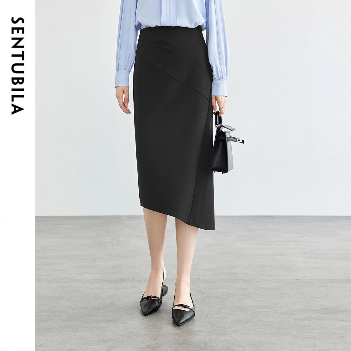 Damen Midirock im klassischen Design mit hoher Taille und Schlitz am Saum