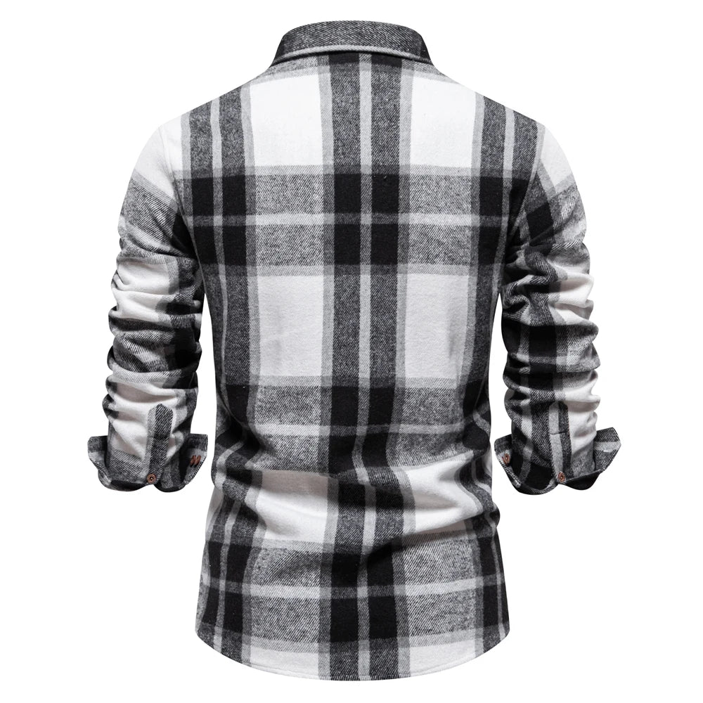 Herren Kariertes Hemd im Casual-Stil mit doppelten Taschen für Herbst und Winter