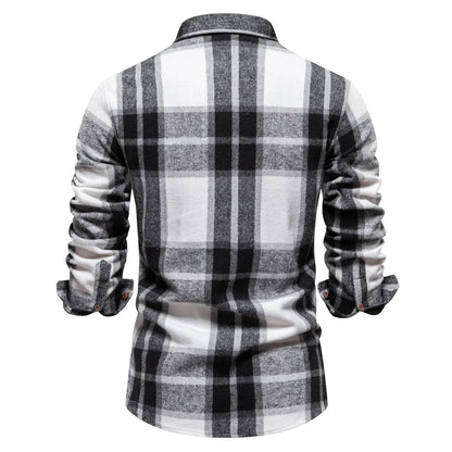 Herren Kariertes Hemd im Casual-Stil mit doppelten Taschen für Herbst und Winter