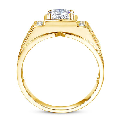 Herren-Moissanit-Ring aus Sterlingsilber 925 mit Zertifikat, Rundschliff 6,5 mm, 1 ct