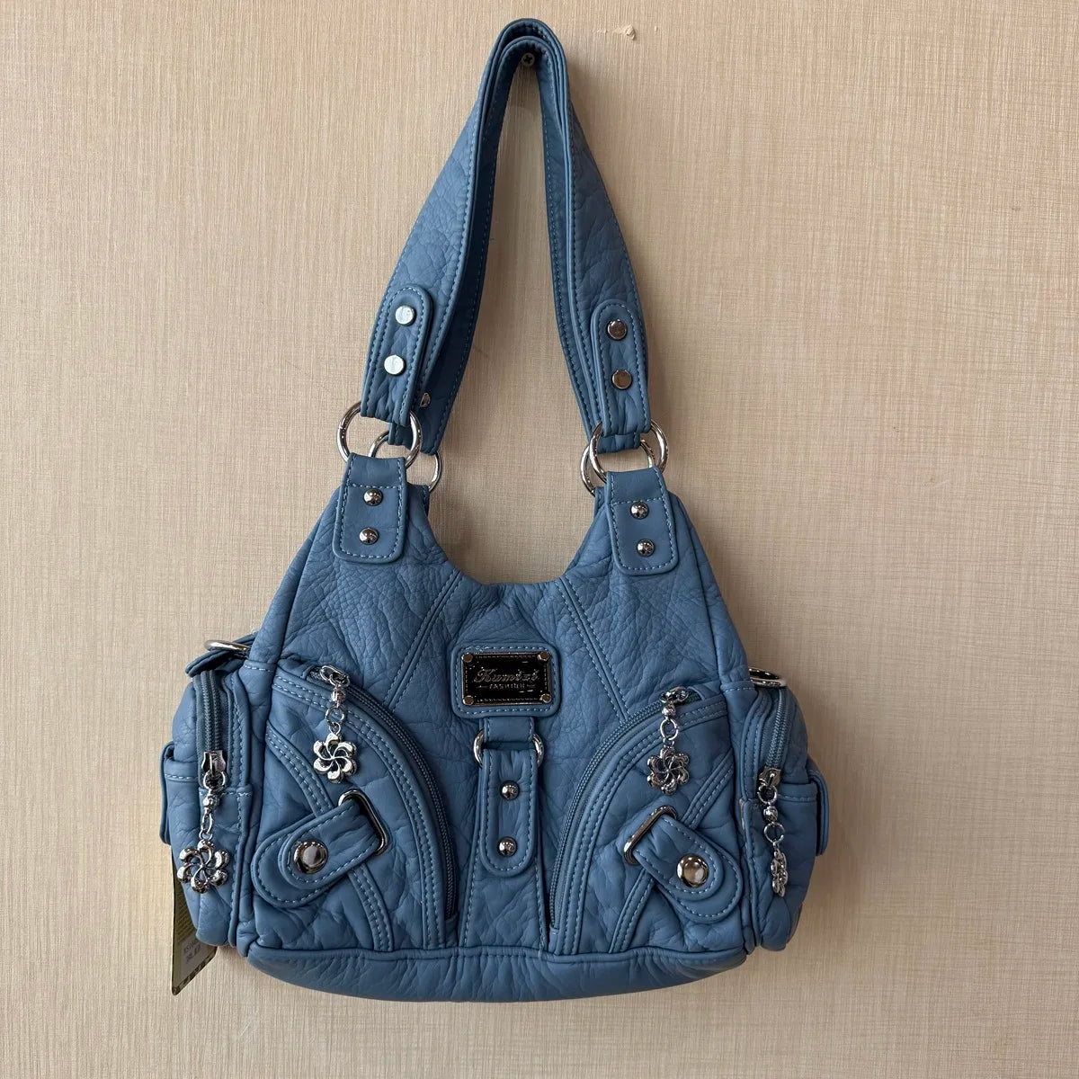 Damen-Tote-Tasche mit oberem Griff und Mehrfachfächern für Handy und Karten mit weicher Oberflächenstruktur