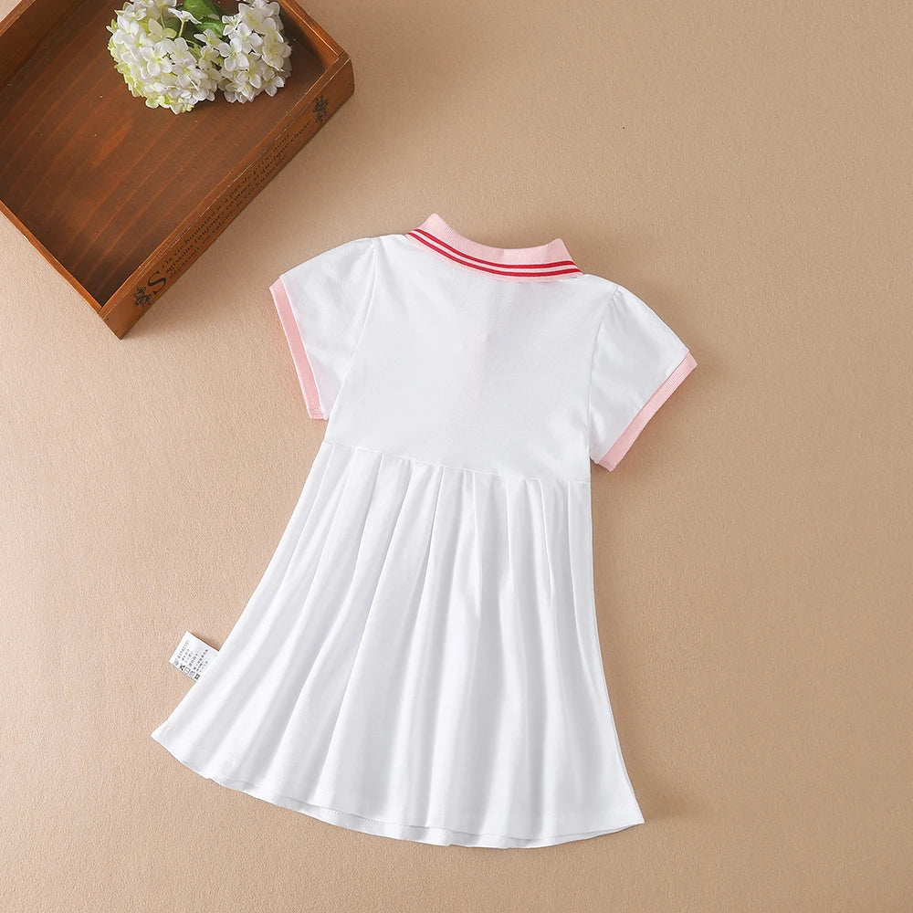 Kinder Kleid Sommer Drehen-unten Kragen Kinder Mädchen Kleidung Mode Nette Kleinkind Baby Mädchen Kleidung Sommer Kleid Mädchen