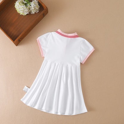 Kinder Kleid Sommer Drehen-unten Kragen Kinder Mädchen Kleidung Mode Nette Kleinkind Baby Mädchen Kleidung Sommer Kleid Mädchen