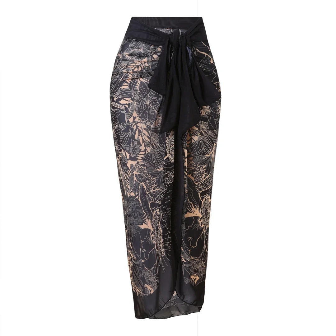 Damen-Badeanzug Blumen Langarm Sarong einteilig gepolstert