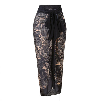 Damen-Badeanzug Blumen Langarm Sarong einteilig gepolstert
