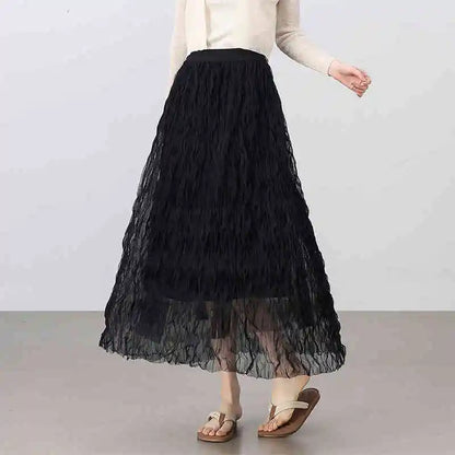 Damen Netzrock im süßen Stil mit Rüschen und hoher Taille