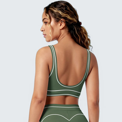 Damen Yoga-Top grün, Racerback-Rücken mit hellen Kontrastlinien