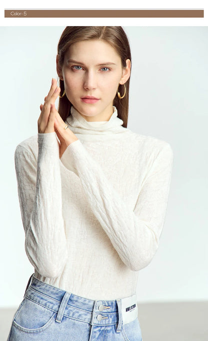 Damen-Rollkragenpullover Wolle Slim einfarbig Büro Winter
