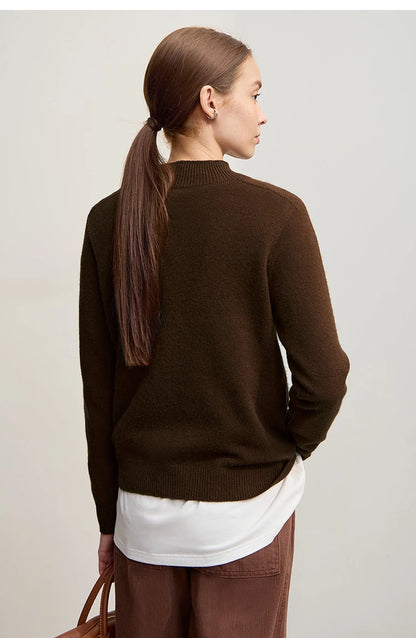 Damen-Halbrollkragen-Pullover 100 % Wolle warm vielseitig Winter