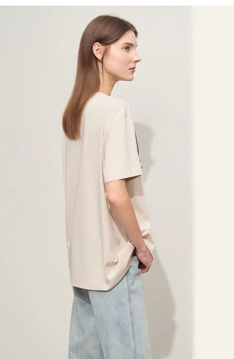 Damen T-Shirt im Minimalismus-Stil mit O-Neck und coolen Ink-Art Print