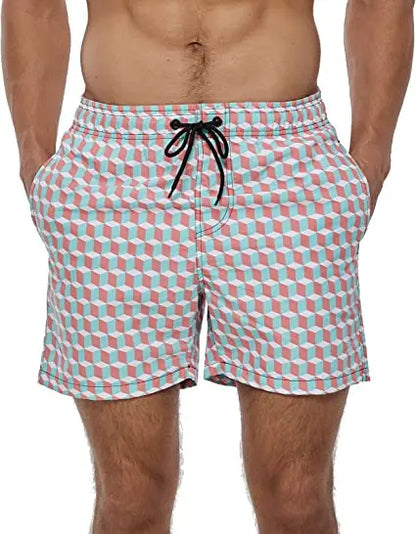 Herren-Badeshorts mit Farbverlauf, schnelltrocknend, mit Reißverschlusstaschen und Mesh-Futter – modische Schwimmshorts für den Strand