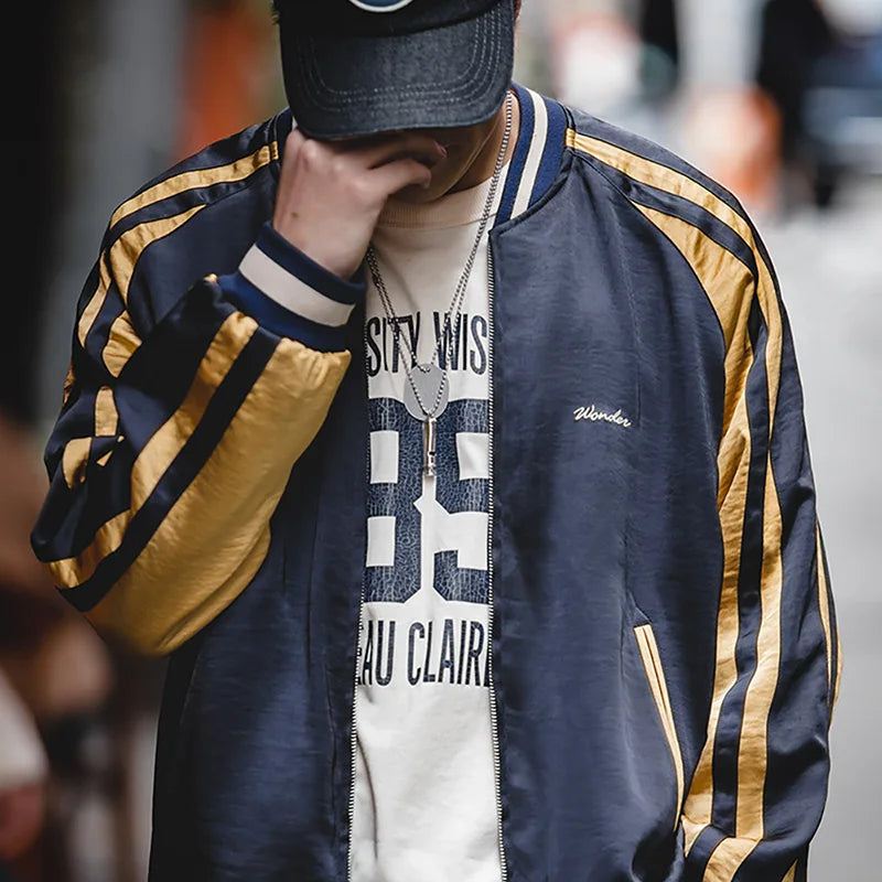Herren Yokosuka Jacke Retro Reversible Tiger bestickte Patchwork-Outwear