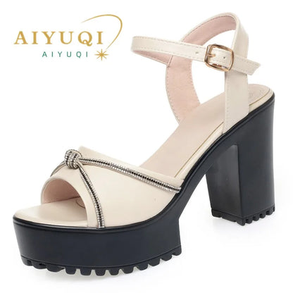 AIYUQI Frauen Sandalen High Heels 2025, Neue Echtes Leder Mode Frauen Sandalen Große Größe Strass Sommer Sandalen Frauen