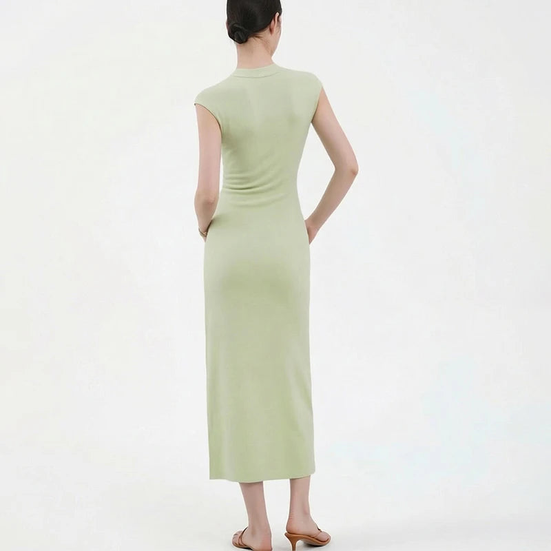 Elegantes Damen Strickkleid Mit Bequemem Stretch Und Chinesischem Stil