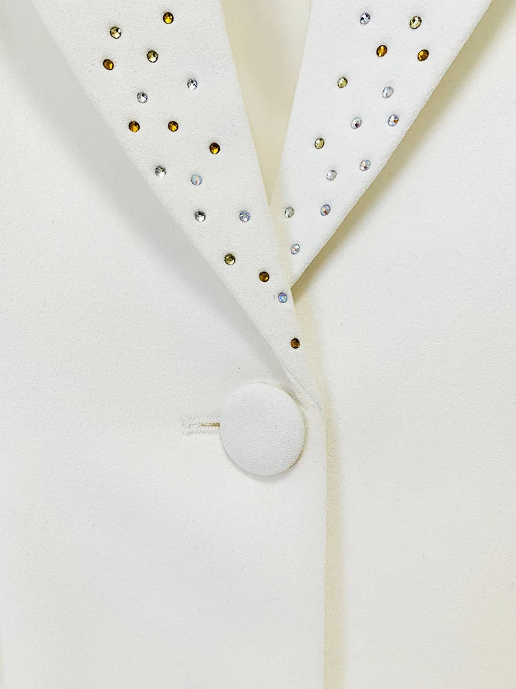 Damen-Blazer Slim Fit Einknopf Strass-Diamanten Perlen elegant