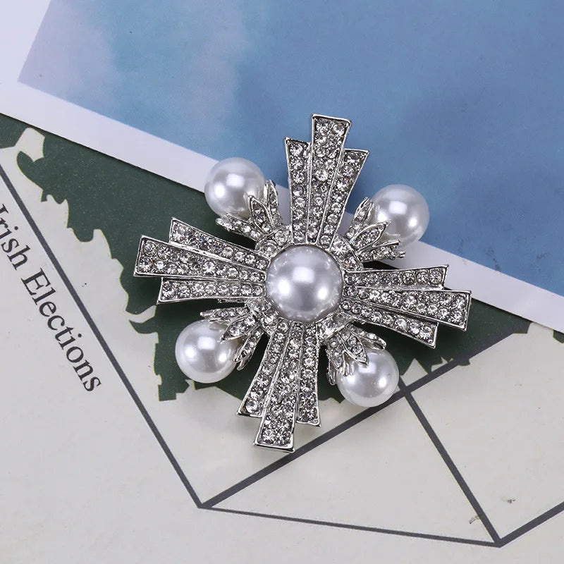 Brosche Kreuz Perle Strass Barock Vintage Luxus Hochzeit Party Damen