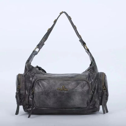 Damen-Handtasche aus Denim mit Top-Handle Stil und großzügigem Innenfach mit Reißverschluss
