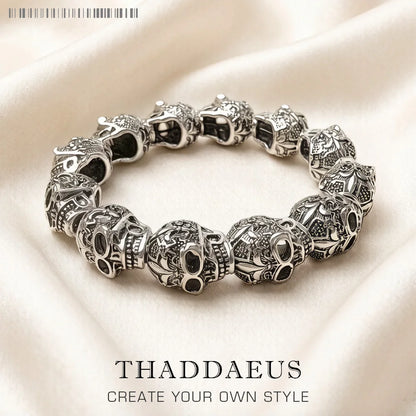 Damen-Armband Fleur-de-lis Skull Punk Bead aus Sterlingsilber