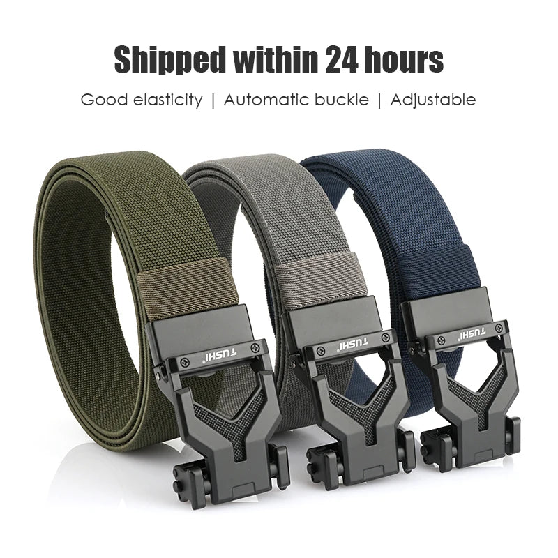 Herren-Gürtel Elastischer 3,8 Zentimeter Breite Gurtband Mit Metall-Schnalle Und Automatikverschluss