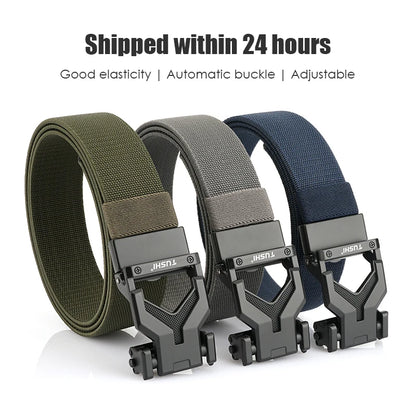 Herren-Gürtel Elastischer 3,8 Zentimeter Breite Gurtband Mit Metall-Schnalle Und Automatikverschluss
