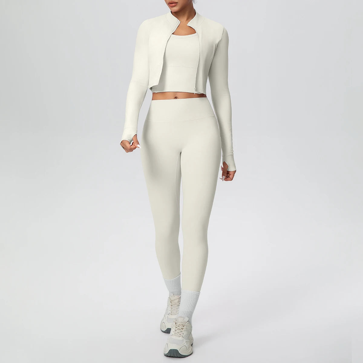 Hellivory Yoga-Set mit Zip-Top und High-Waist-Leggings, vorne