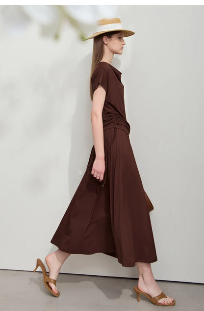 Damen T-Shirt-Rock Set mit solidem Swing-Kragen für den Sommer