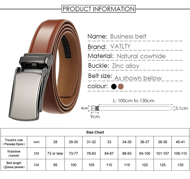 Herren Ledergürtel Braun 31 mm Ohne Lochung Mit Automatischer Schnalle Aus Naturleder