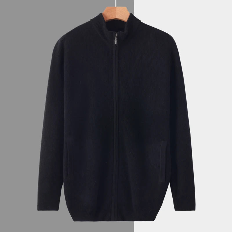 Stehkragen Reißverschluss Strickjacke Pullover Herrenmantel Business Casual Herbst Winter neue reine Wolle Strickjacke Männer Doppeltaschen