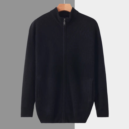 Stehkragen Reißverschluss Strickjacke Pullover Herrenmantel Business Casual Herbst Winter neue reine Wolle Strickjacke Männer Doppeltaschen
