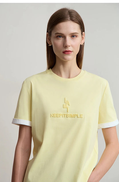 Damen Freizeit-T-Shirt mit Rundhalsausschnitt und Farbblockierung für den Sommer