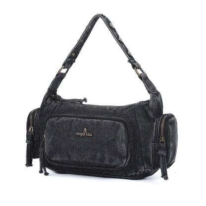 Damen-Handtasche aus Denim mit Top-Handle Stil und großzügigem Innenfach mit Reißverschluss