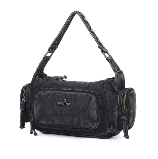 Damen-Handtasche aus Denim mit Top-Handle Stil und großzügigem Innenfach mit Reißverschluss