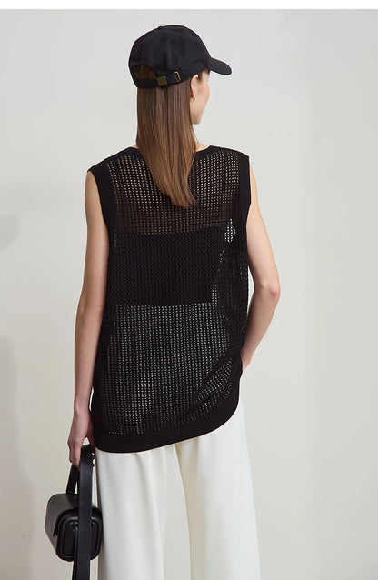 Damen V-Ausschnitt Pullover Viskose ärmellos Lochmuster Sommer