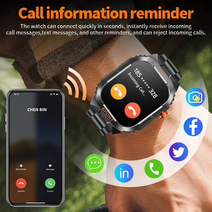 LIGE 2025 Neue Militärische Smart Uhr Männer LED Taschenlampe IP68 Wasserdichte Outdoor Sport Fitness Tracker Anruf Erinnerung Smartwatch