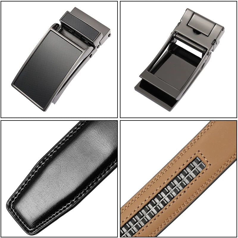 VATLY Ledergürtel Herren 3cm Metall-Automatik-Schnalle Lochlos Mode